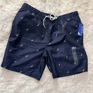 Nautica Men Swim Trunks Blue Sailboat Print Boardshorts Quick Dry Size XL